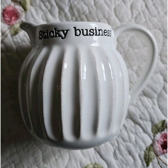NEW! Pier 1 Small Pitcher Honey Maple Syrup STICKY BUSINESS Rustic Farmhouse - Picture 1 of 5